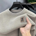 Men's Sweatercoat Autumn Winter O-Neck Knit Letter Plush Fleece Lined Warm Wool Pullover Sweater Men Bottoming Pullovers Jumper