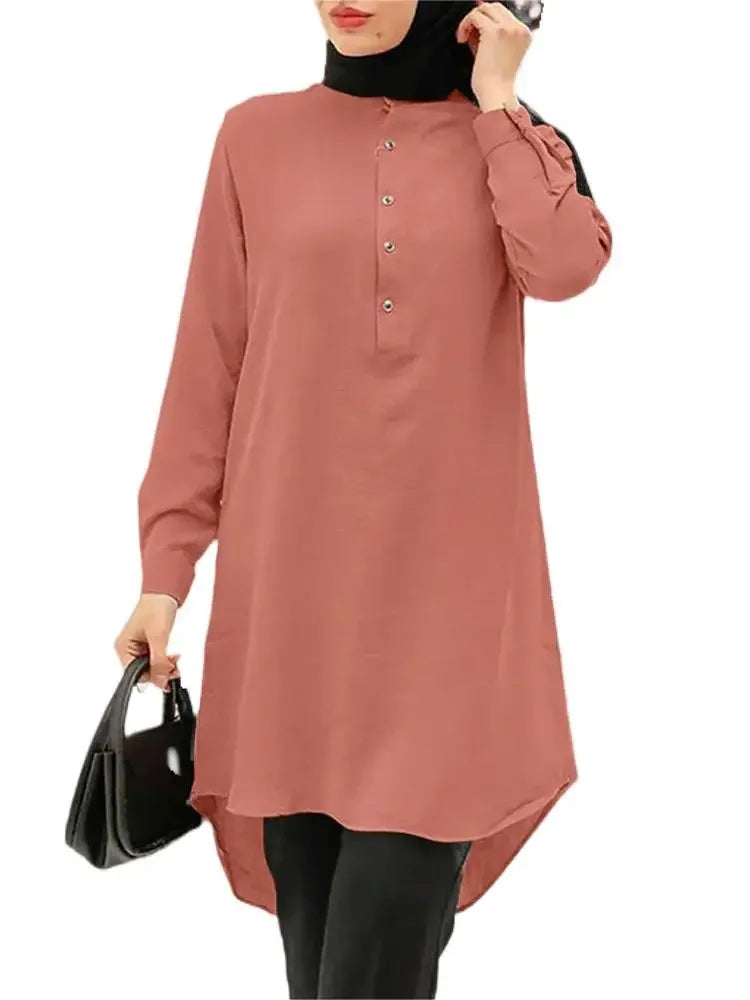 Creative Spring Hot Sale Of The Season Middle East Muslim Intellectual Style A- Line Polo Neck Trendy Half Skirt Cotton Material