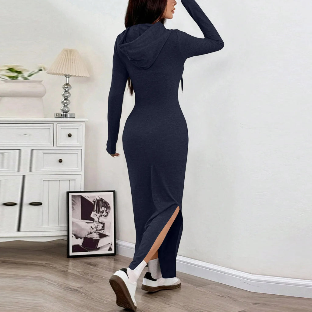Women's Long Dress High Waisted Slim Fitting Pencil Skirt Bodysuit Fashion Long Dress Casual Dresses Sweatshirt Hooded Dress
