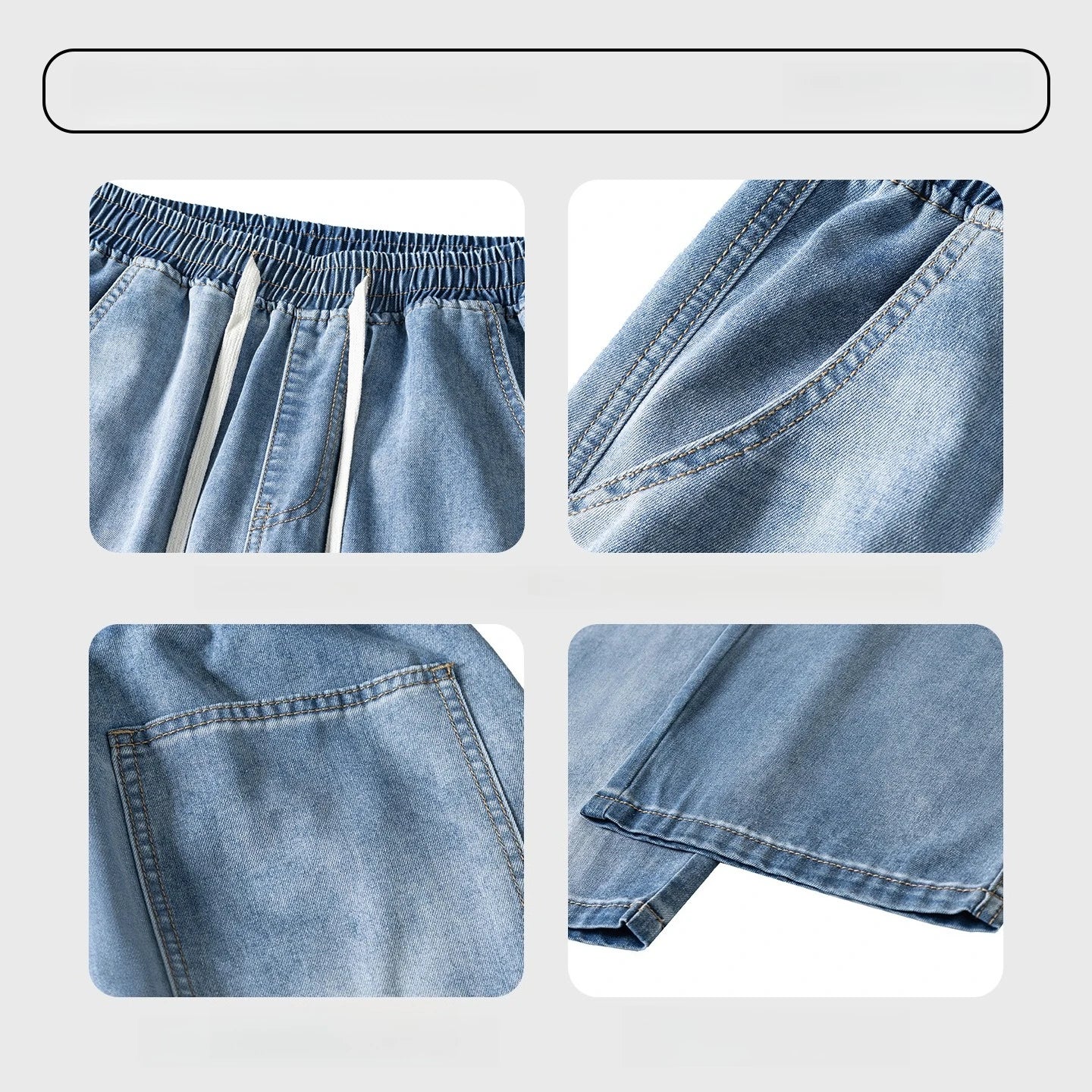 High Quality Spring Summer Lyocell Men's Jeans Baggy Straight Drawstring Streetwear High Street Trousers Male 7 Color
