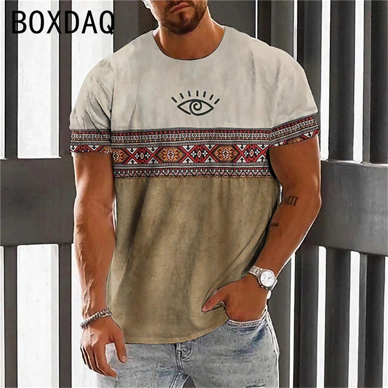 Vintage Ethnic Style Men's T Shirt  Dashiki Traditional Wear Clothing Short Sleeve Casual Retro Streetwear Clothes For Men tops