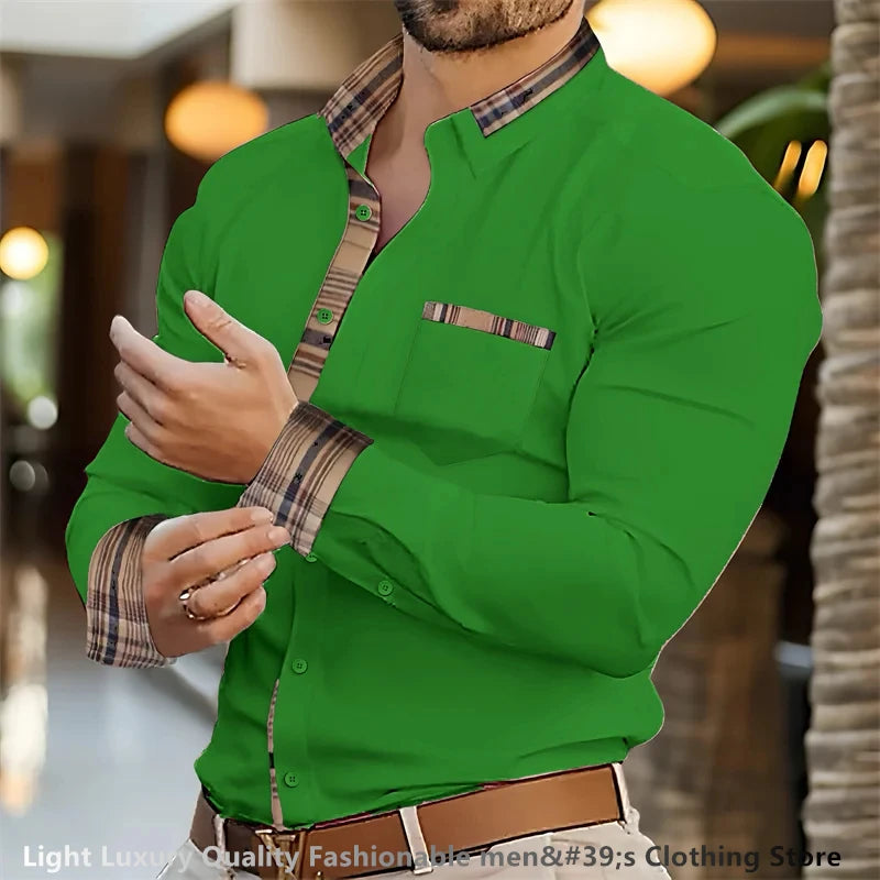 25-color men's shirt long-sleeved shirt pocket shirt outdoor street button fashion designer casual breathable XS-6XL