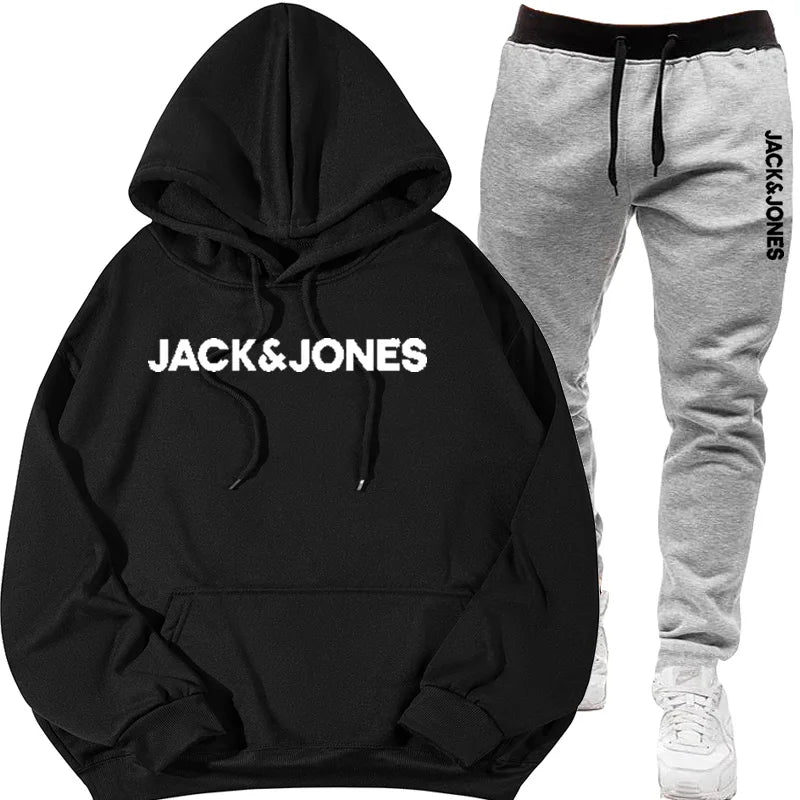 Two sets of men's sportswear for autumn/Winter 2025, including a sweatshirt and two sets of fitness jogging pants with wool caps