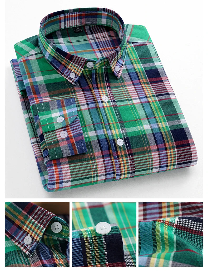 Men Cotton Oxford Striped Casual Long Sleeve Shirts New Fashion Businessman Office Daily Classic Men Top Clothing Dress Regular