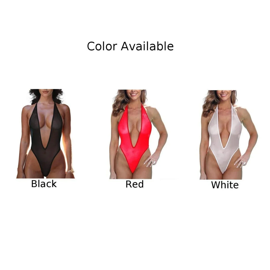 Sexy Women's Erotic Lingerie Halter Deep V Neck Transparent Mesh Bodysuit Sleepwear Backless Nightwear Bodysuits Costumes Female