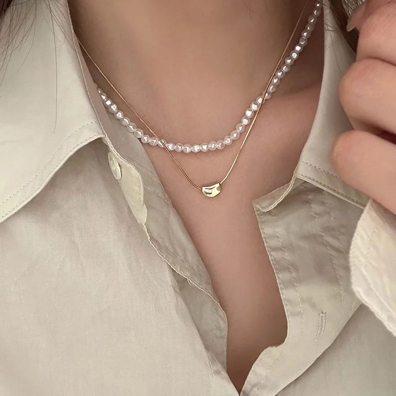 1PC Fashion Korean Style Freshwater Pearl Necklace For Women Gentle Vintage Clavicle Chain Zircon Pendant Necklace Party Jewelry