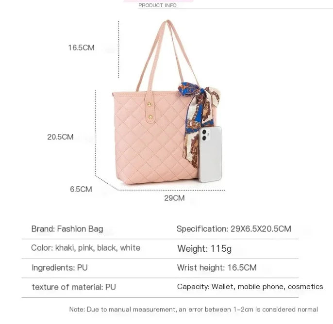 Embroidered Women's Handbag PU Leather Large Capacity Bucket Bag Fashion Beach Tote with Silk Scarf Gift Elegant Daily Use Purse