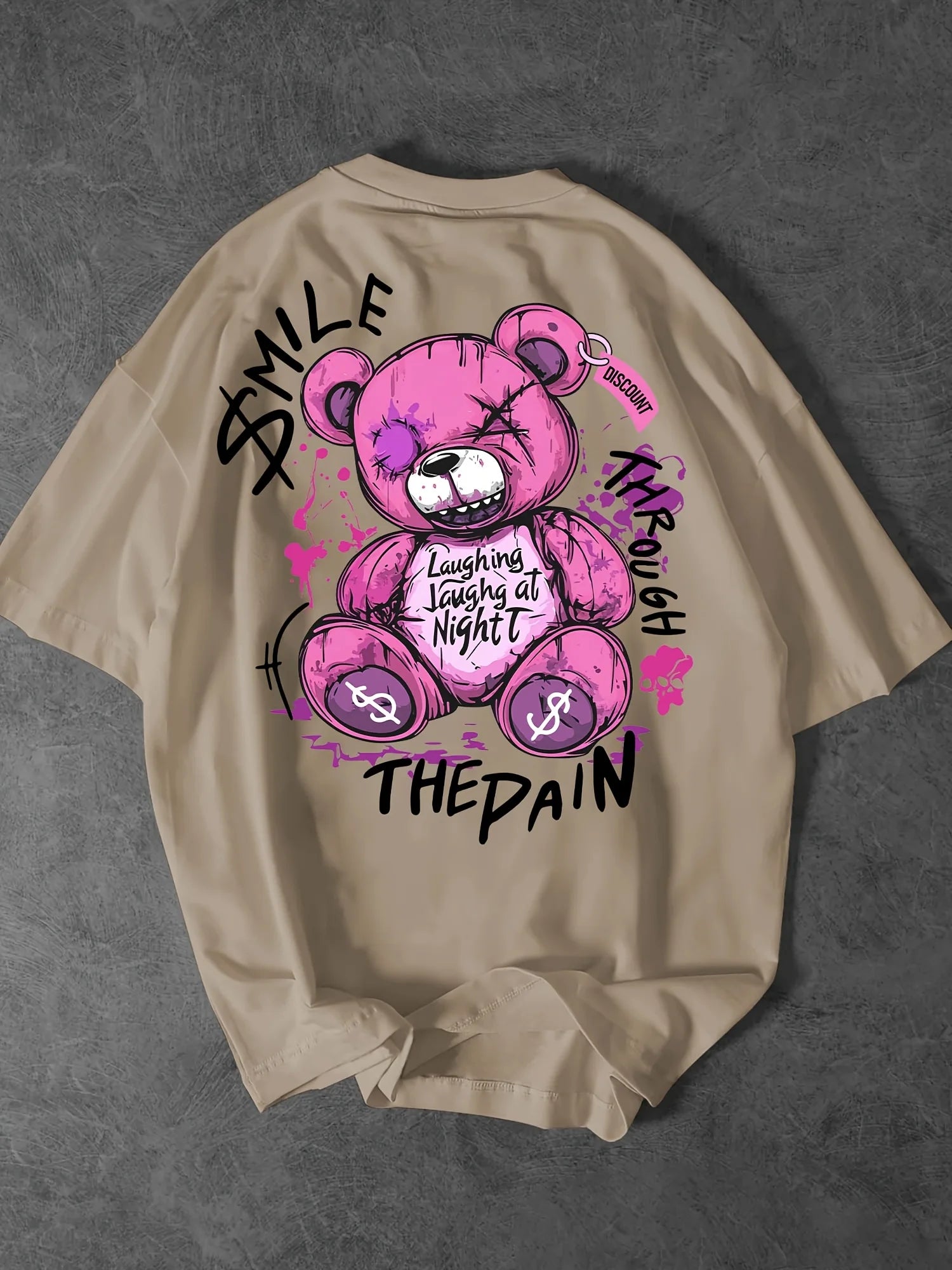 Trendy style new summer men's teddy bear letter print breathable and comfortable round neck T-shirt outdoor high street top