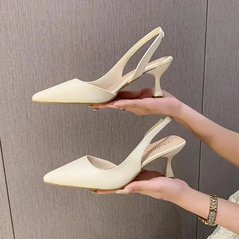 Luxury High Heel Women's Sandals Shallow Mouth Leather Baotou High Heel Shoes Pointed Top Fashion Stiletto Heel Women's Shoes