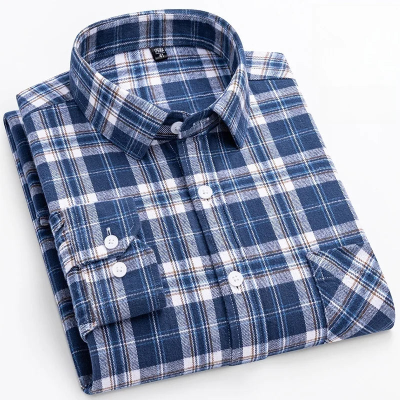 New Plaid Flannel Shirts For Men Long Sleeve 100%Cotton Fashion Casual Soft Standard-Fit Man Blouse Clothes Oversize 10XL 11XL