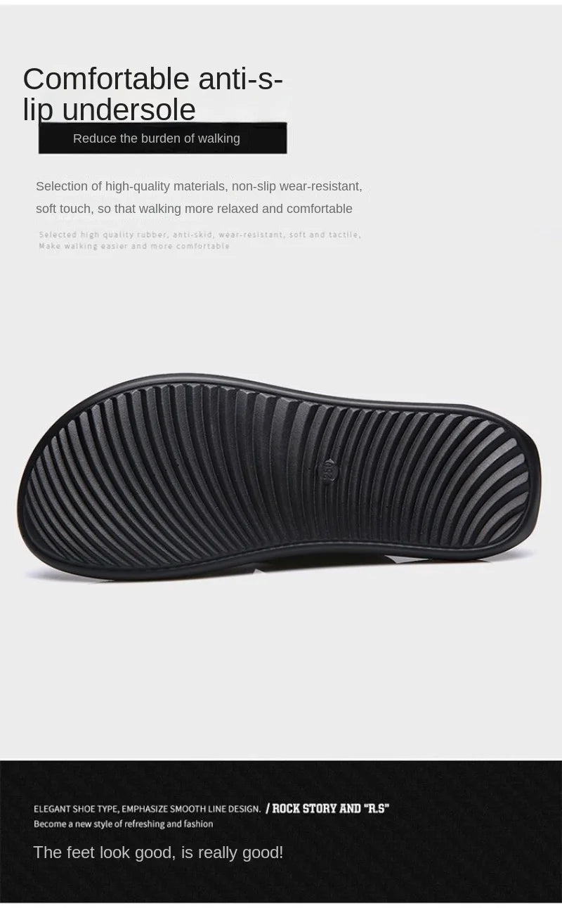 Men's Slippers Fashion Leather Slippers Outdoor Non Slip Beach Shoes for Men Light EVA Soft Sole Slippers 2025Summer New Slides