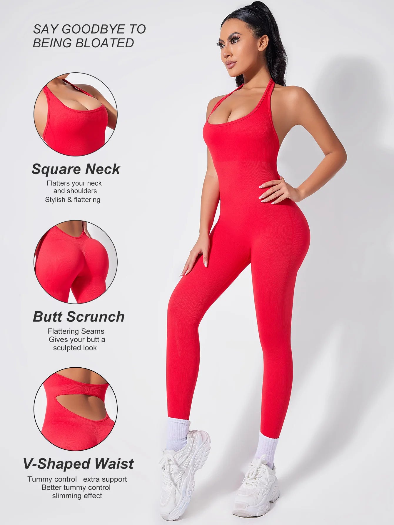 Square Neck Backless Yoga Jumpsuit High Waist Seamless Nudity Ultra Stretch Women Gym Sportswear Summer Rompers Ribbed Jumpsuit
