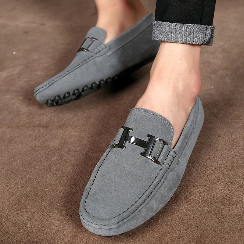 Classic Mens Loafers Male Summer Soft Shoes Fashion Men's Casual Leather Shoe Suede Casual Flats Breathable Hand-stitching Shoes
