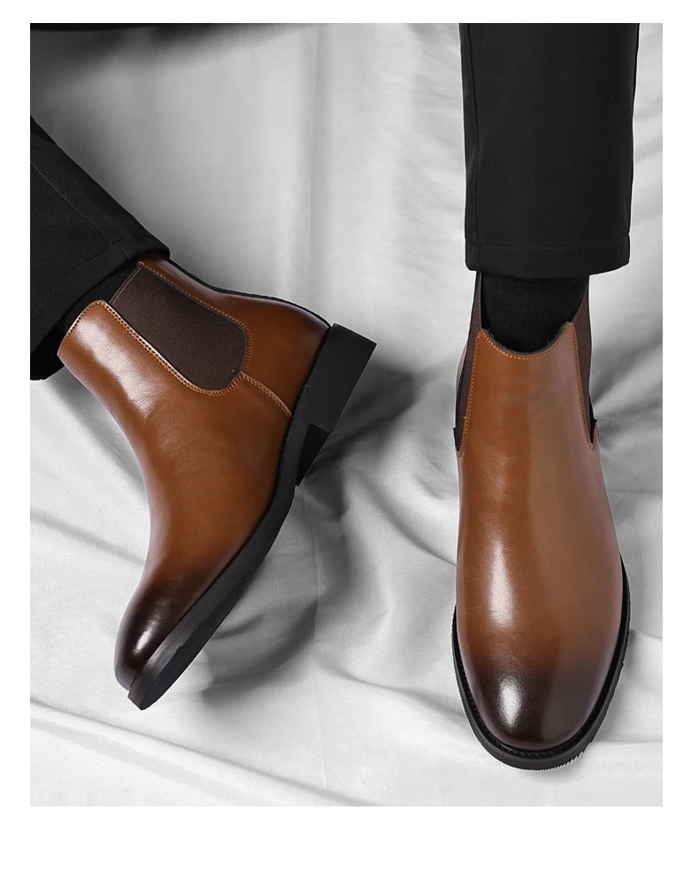 2025 New Chelsea Leather Shoes Suede Leather Men's Pointed Business Casual Ankle Boot Fashion Male Winter New Style Comfortable