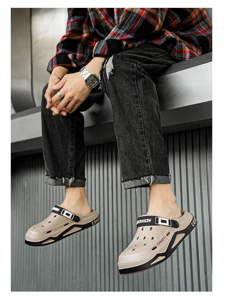 Summer Men Sandals Light EVA Men's Casual Shoes Platform Hole Shoes Clogs Men Home Garden Outdoor Male Beach Slippers Big Size