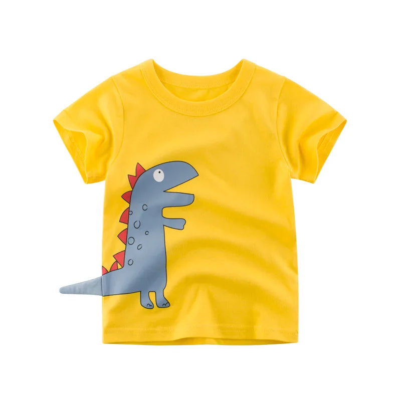 2024 Children 3D Cartoon Short T-Shirts Clothes for Boy 100% Cotton Short Sleeve Dinosaurs Cute Kids Casual Sport Top Tees