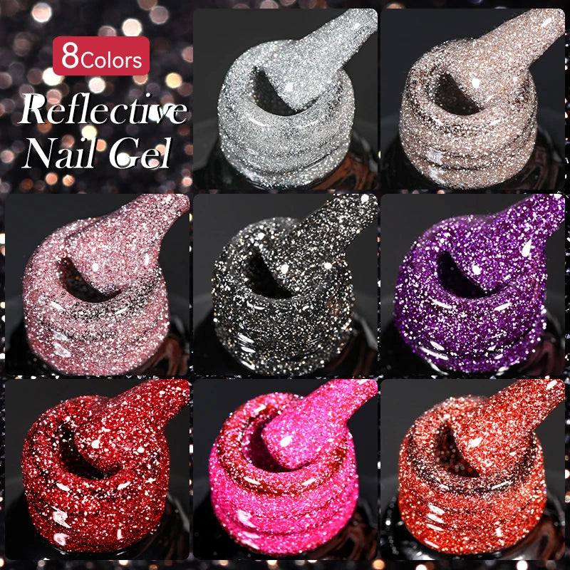 LILYCUTE 7ml Reflective Glitter Gel Nail Polish Shining Sparkling Gorgeous Silver Effect Semi-permanent UV Gel Nail Art Manicure