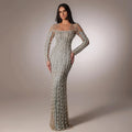 SERENE HILL Arabia Gray Mermaid Floor Length Luxury Beaded Cut Out Evening Dresses Gowns For Women Wedding Party 2024 CLA72292