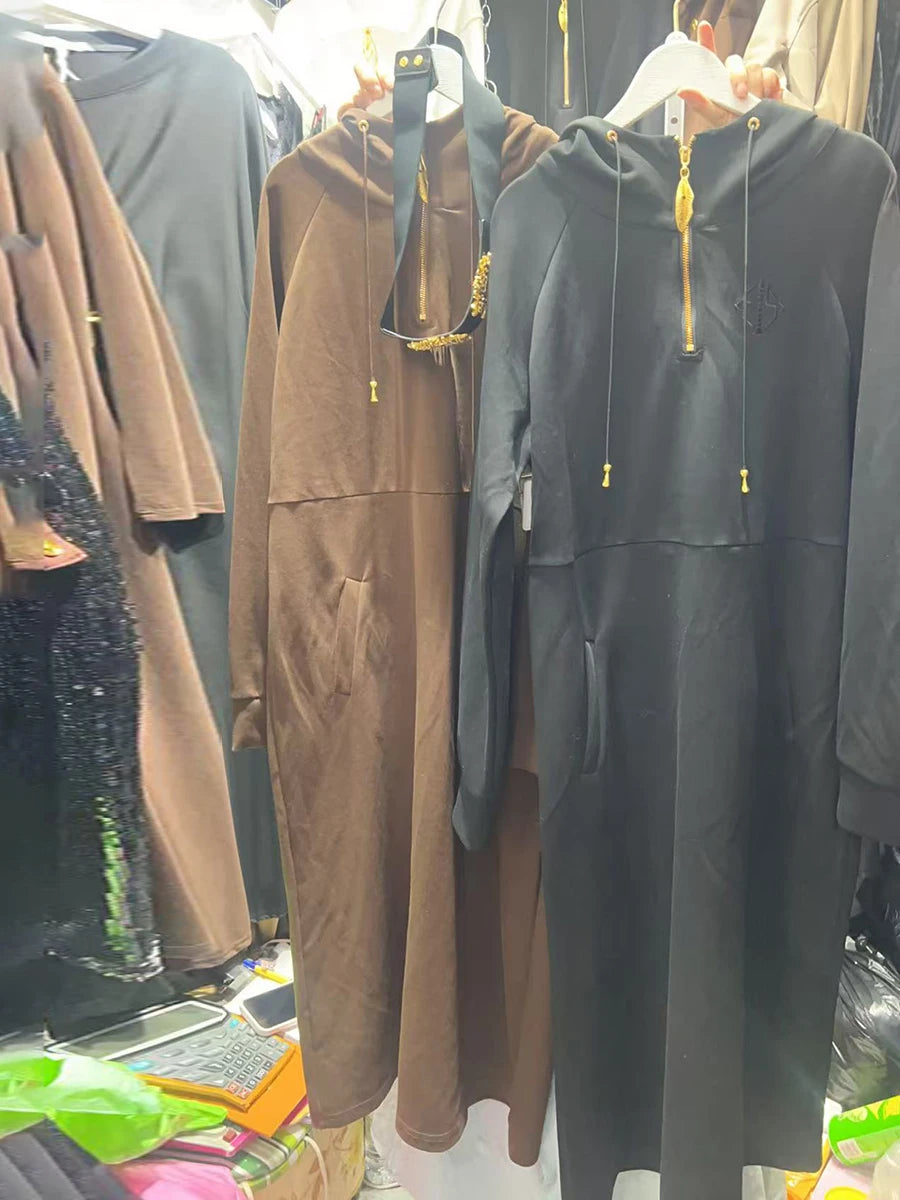 GALCAUR Solid Spliced Sashes Chic Dress Female Hooded Long Sleeve Loose Elegant Casual Women's Dresses Autumn Fashion New Style