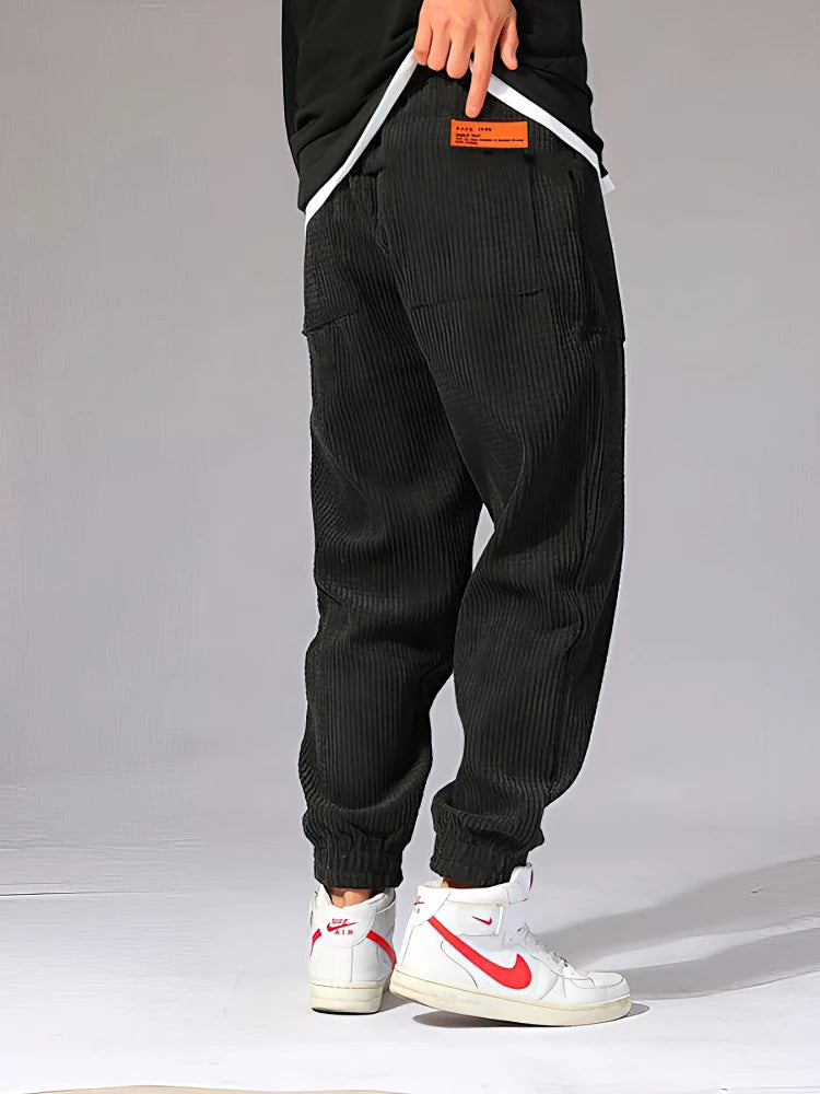 Autumn Winter Warm Motorcycle Jogger Corduroy Pants Men Tech Fleece Sweatpants Casual Harem Pants Male Sport Thermal Trousers