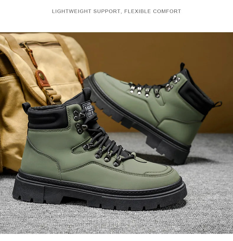 New Men's Leather Boots Brand Retro Comfortable Boots for Men 2025 Fashion High Top Non Slip Casual Shoes Business Work Shoes