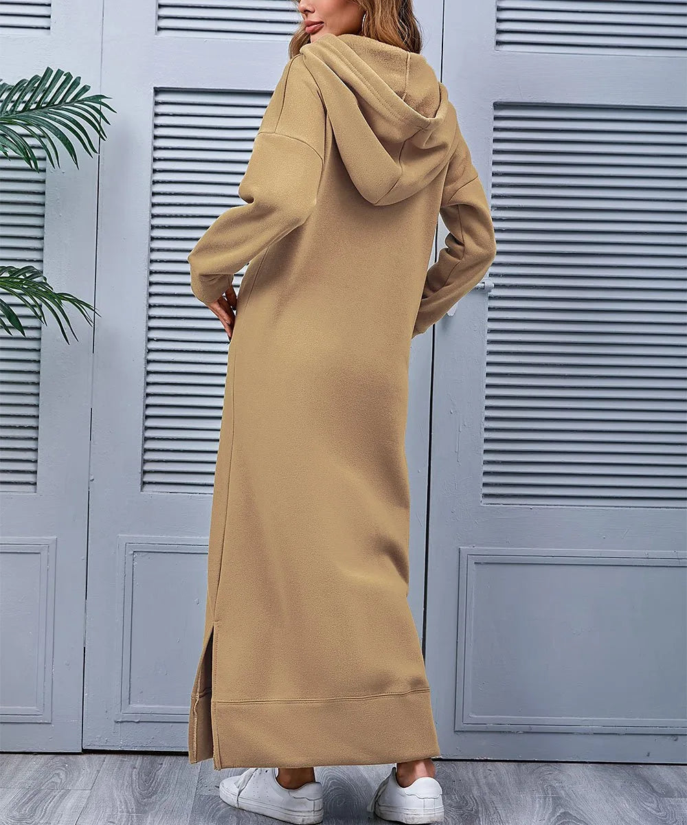 Autumn Winter New plus Size Loose Knitted Long Dress Hoodie Fleece Casual Fashion Dress Large Pocket Skirt Elegant Commute