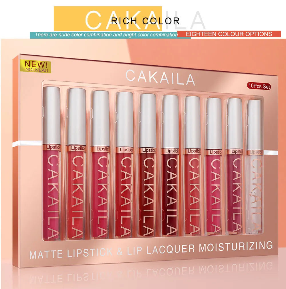 10pcs/set Nude Lip Gloss Matte Velvet Lipstick Waterproof Long-lasting  Liquid Lipstick Women Moist Lip Tint