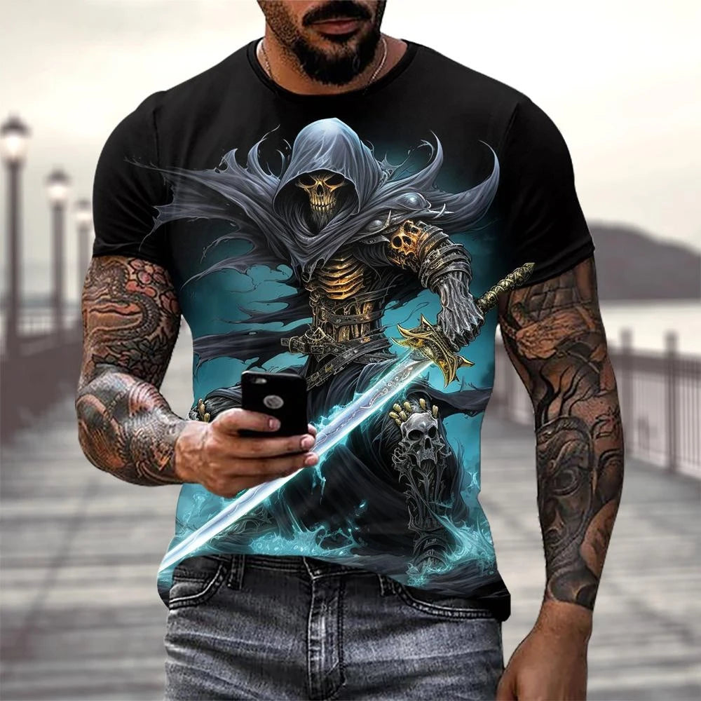 Funny 3D Horror Skull Print T Shirt For Men Casual O-neck Short Sleeve Tops Summer Trend Street Clothing Fashion Loose Men's Tee