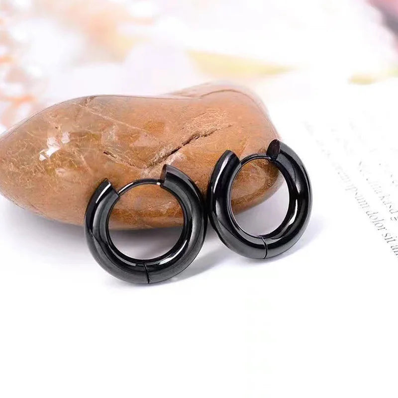 Stainless Steel Hoop Earring For Men Women Simple Hip Hop Rock Gold Color Piercing Punk Chic Jewelry Korean Chunky Earrings