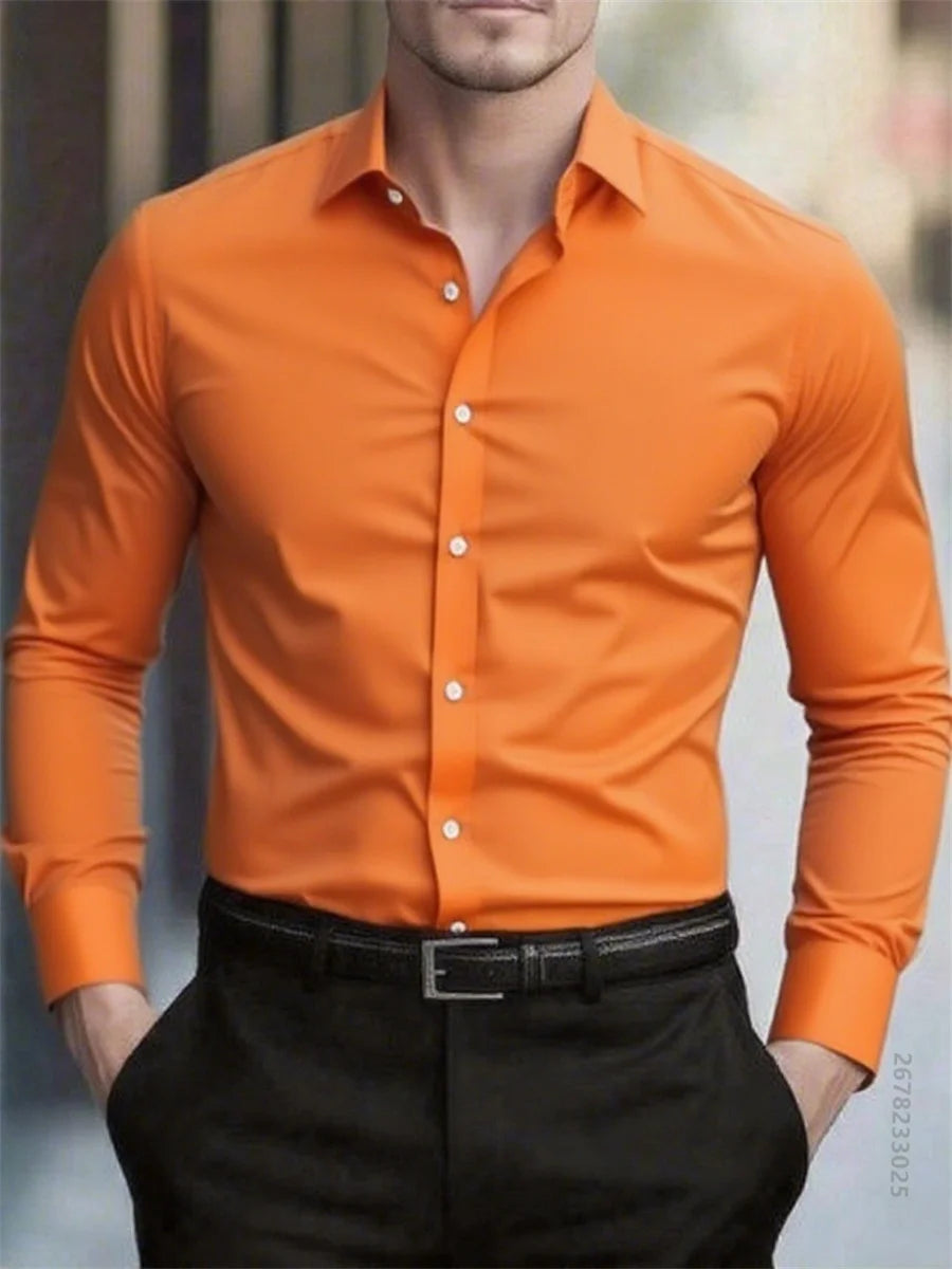 High quality men's solid color long sleeve business shirt, no need to iron, high quality social dress formal casual two use