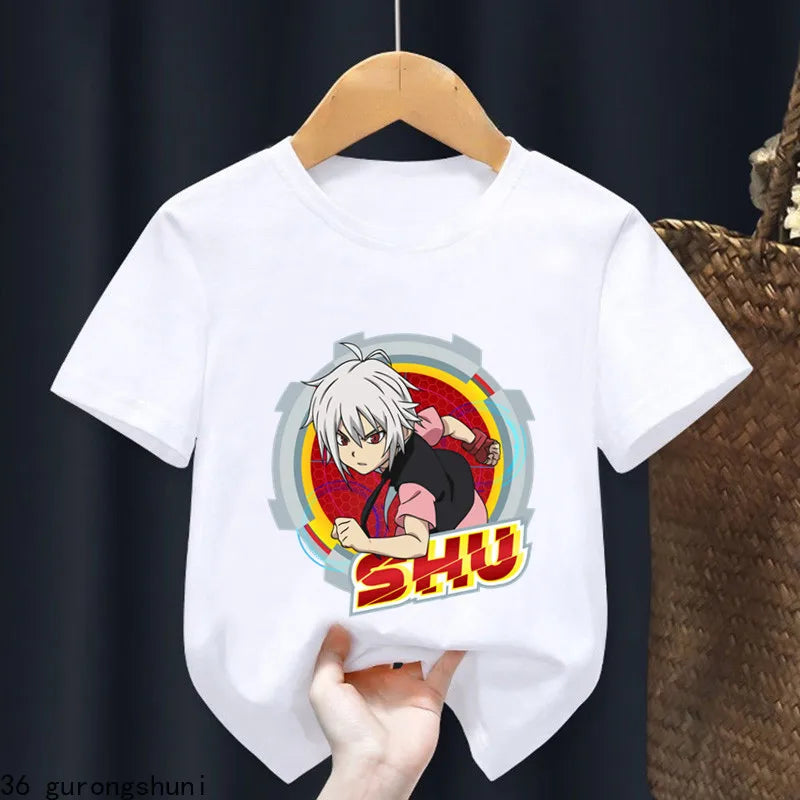 2024 Beyblade Burst Evolution Print Kids T Shirt Girls Summer Tops Baby Boys Clothes Cartoon Children Short Sleeve T-shirt