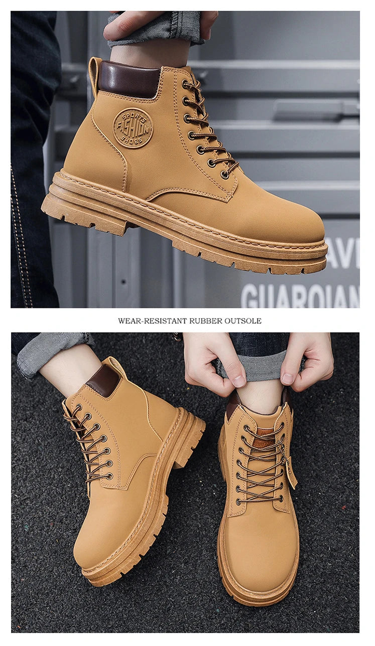 New autumn men shoes boots High Top Fashion Motorcycle Leather Shoes Outdoor leisure comfortable Boots male Lace-Up Botas