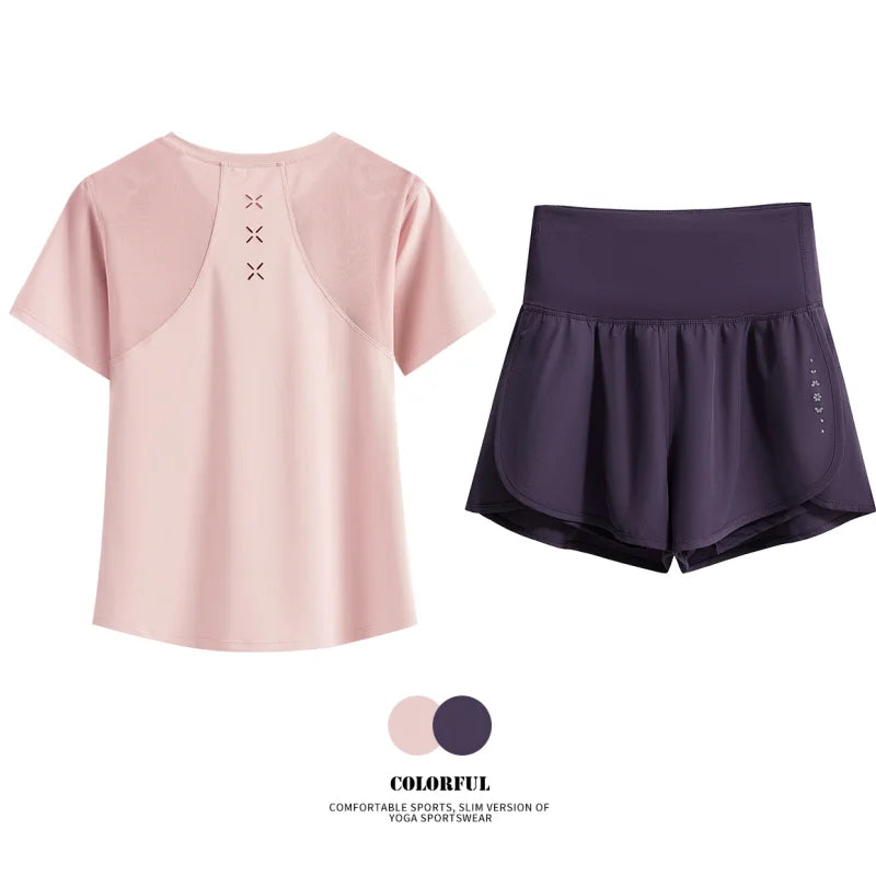 DRUR Women Summer Breathable Short Sports Set Loose Fit Workout Suit for Women 2 Piece Running Tracksuit Sportswear Outfit New