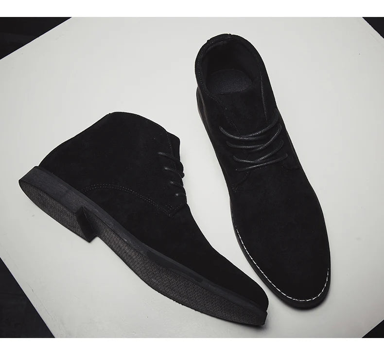 British Style Brown Men's Chelsea Boots Retro Lace Up Suede Boots Men Pointed-toe Leather Casual Ankle Boots Men botas masculino