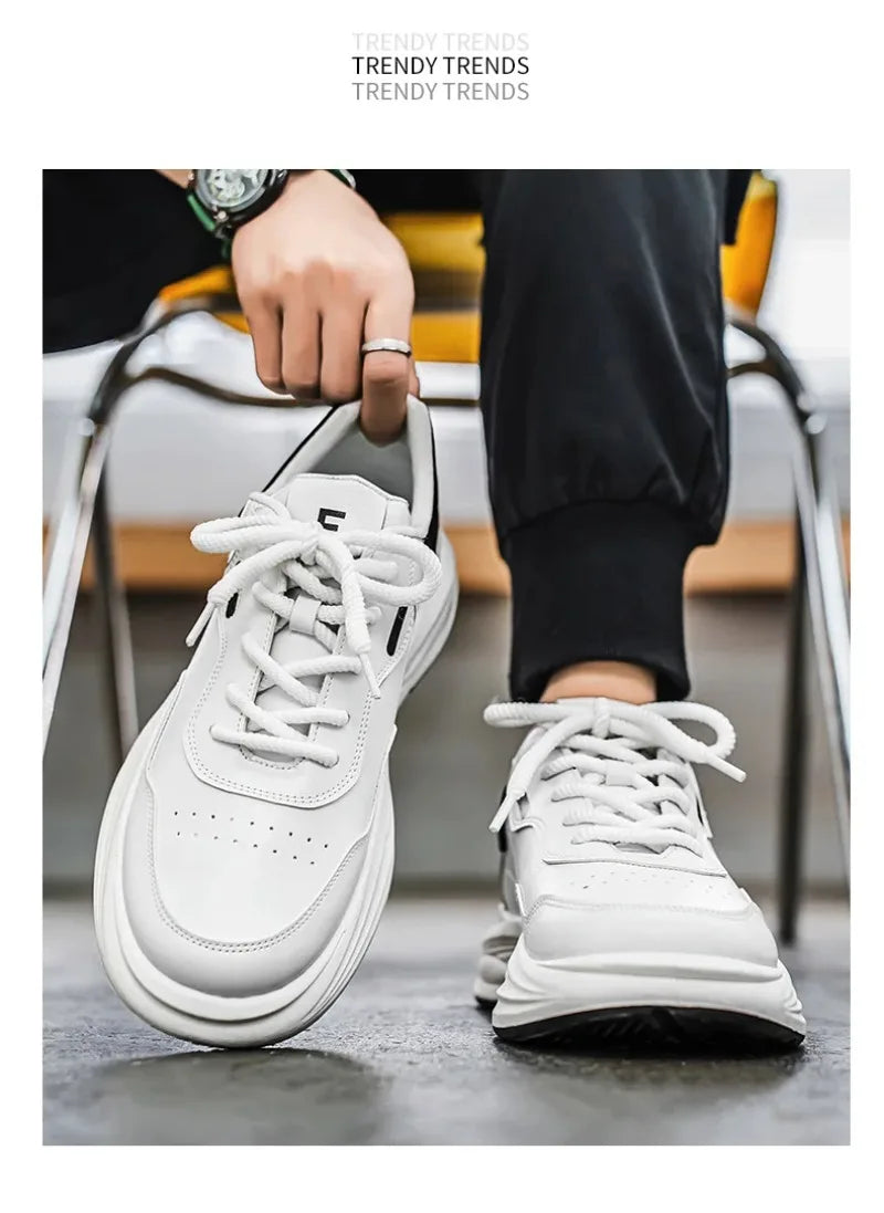 New Outdoor Casual Sports Shoes for Men Leather Fashion Non-slip Wear-resistant Four-season Men Shoes Student Trendy White Shoes