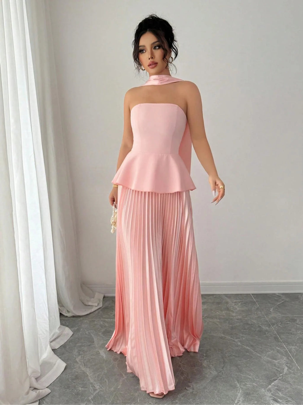 Women's Tie Shoulder Wide Leg Satin Chiffon Dress, Elegant Off Shoulder Maxi Dress for Party Evening, Ladies Clothes for All Sea