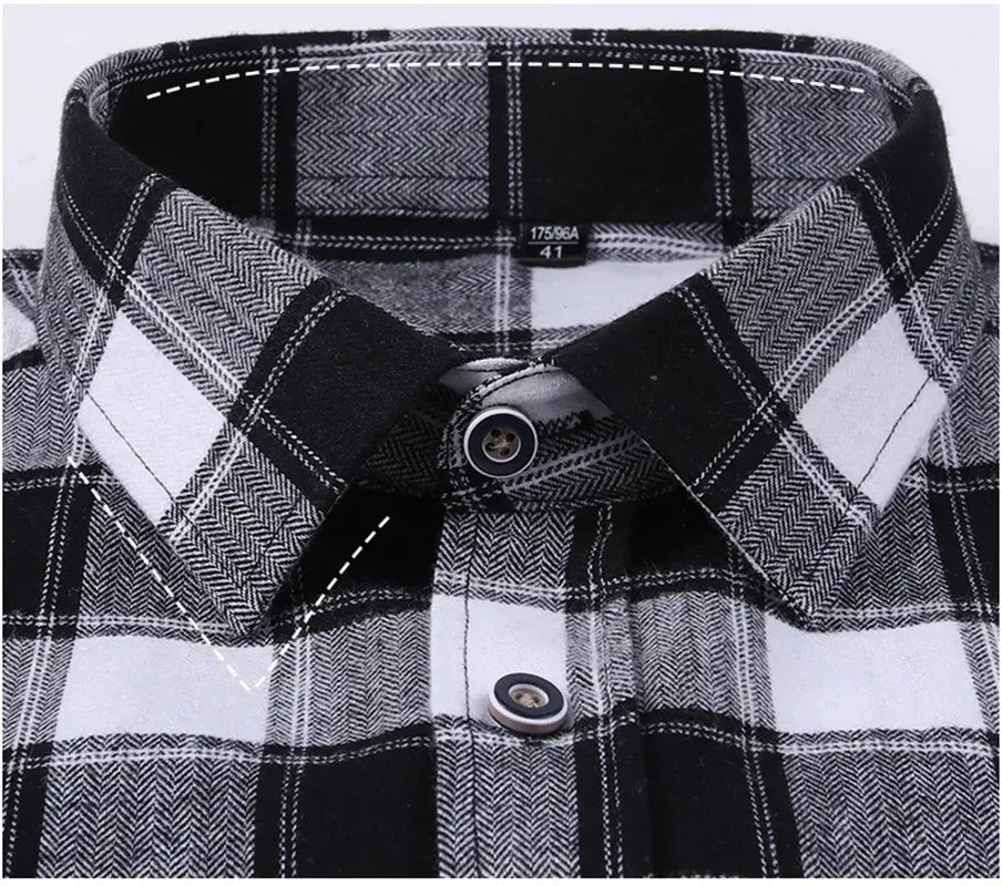 Men's 100% Pure Cotton Flannel Soft Regular-fit Long Sleeve Brushed Shirt Single Pocket Comfortable Casual Plaid Shirts 11XL-9XL