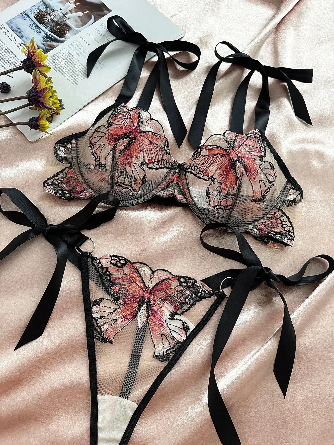 Ellolace Butterfly Lingerie Fancy Lace Delicate Underwear Fairy Embroidery Sheer Exotic Sets Bowknot Bilizna Hot Girl Underwear