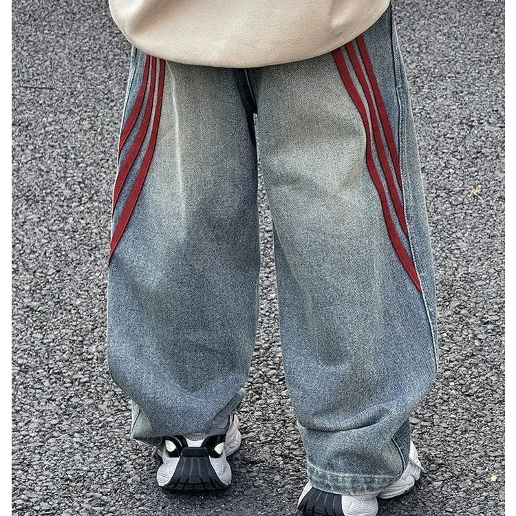 Spring 2026 Children Denim Pants YBFSKID Red Striped Spliced Toddler Kids Boys Jeans Little Baby Boys Trousers 2-10Y Boys Pants