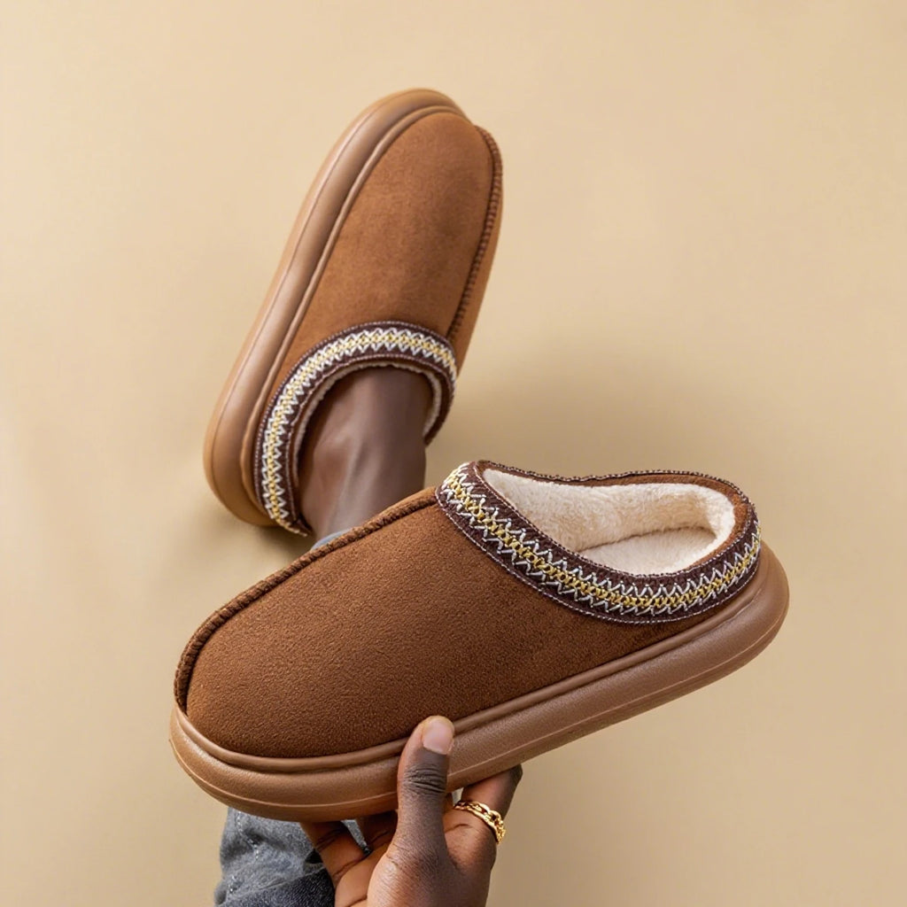 Men's Plush Fleece Lined Slippers Winter Warm House Shoes with Thick EVA Sole for Indoor/Outdoor Use Cozy Non-Slip Home Footwear