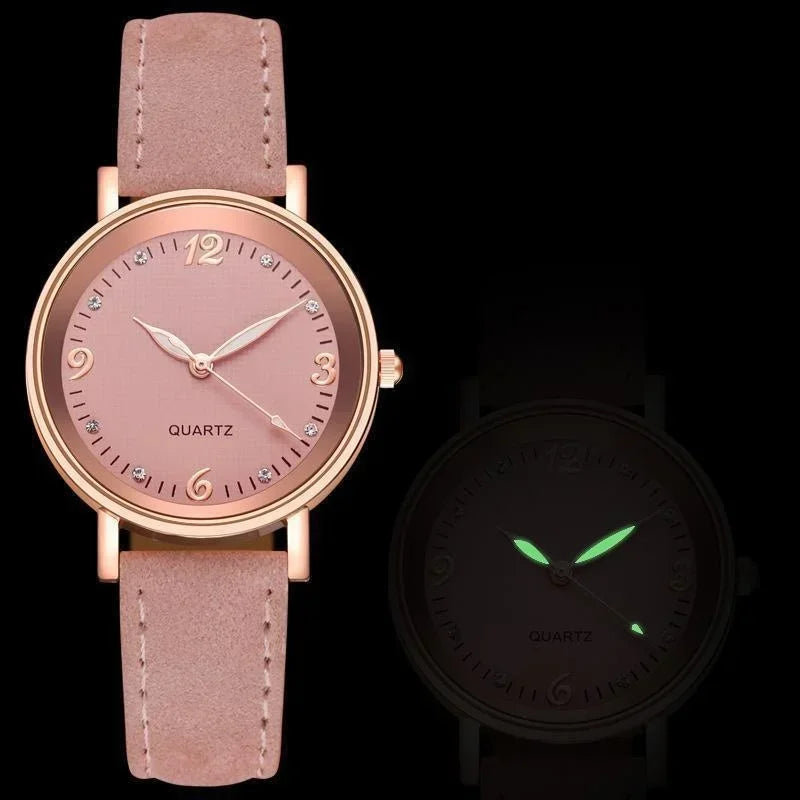 Light Luxury Luminous Quartz Wristwatches for Women Elegant Leather Band Analog Quartz Watches Casual Versatile Watches