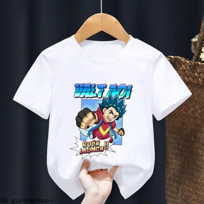 2024 Beyblade Burst Evolution Print Kids T Shirt Girls Summer Tops Baby Boys Clothes Cartoon Children Short Sleeve T-shirt