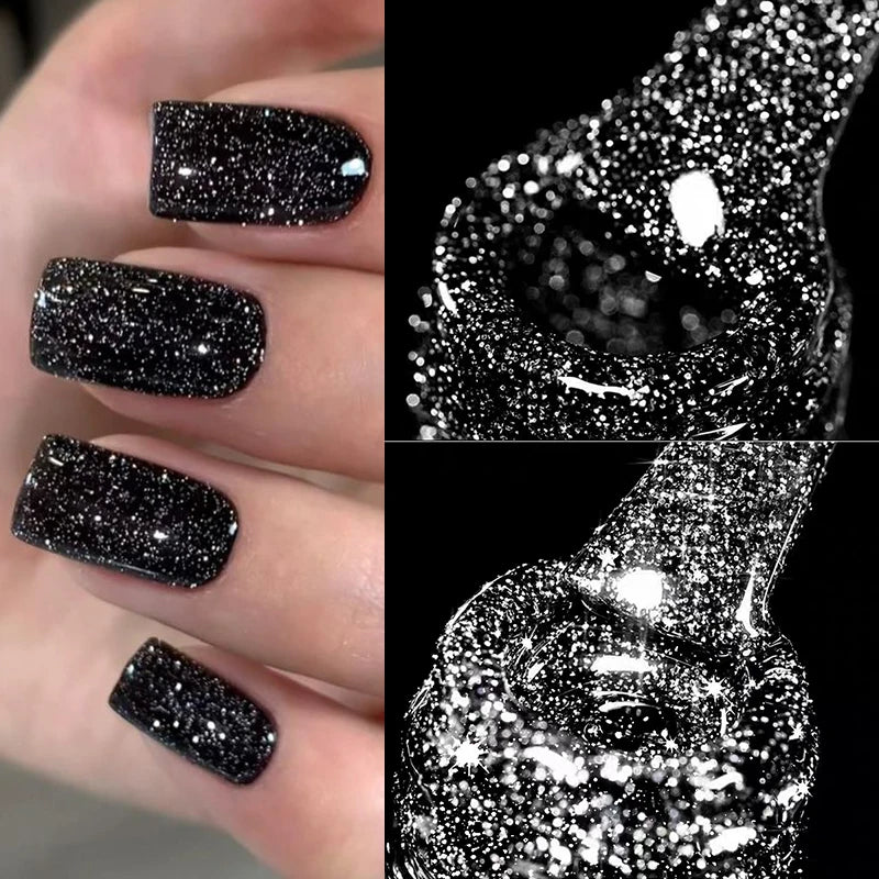 UR SUGAR 15ml Glitter Reflective Black Nail Gel Polish Flash Effect Shiny Soak Off UV Gel Manicure Colorful NeonNail Art Varnish