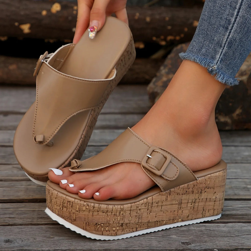 Women Slippers Female Clip Toe Flip Flops Wedges High Heels Women Sandals 2025 New Comfortable Platform Shoes Slides Women