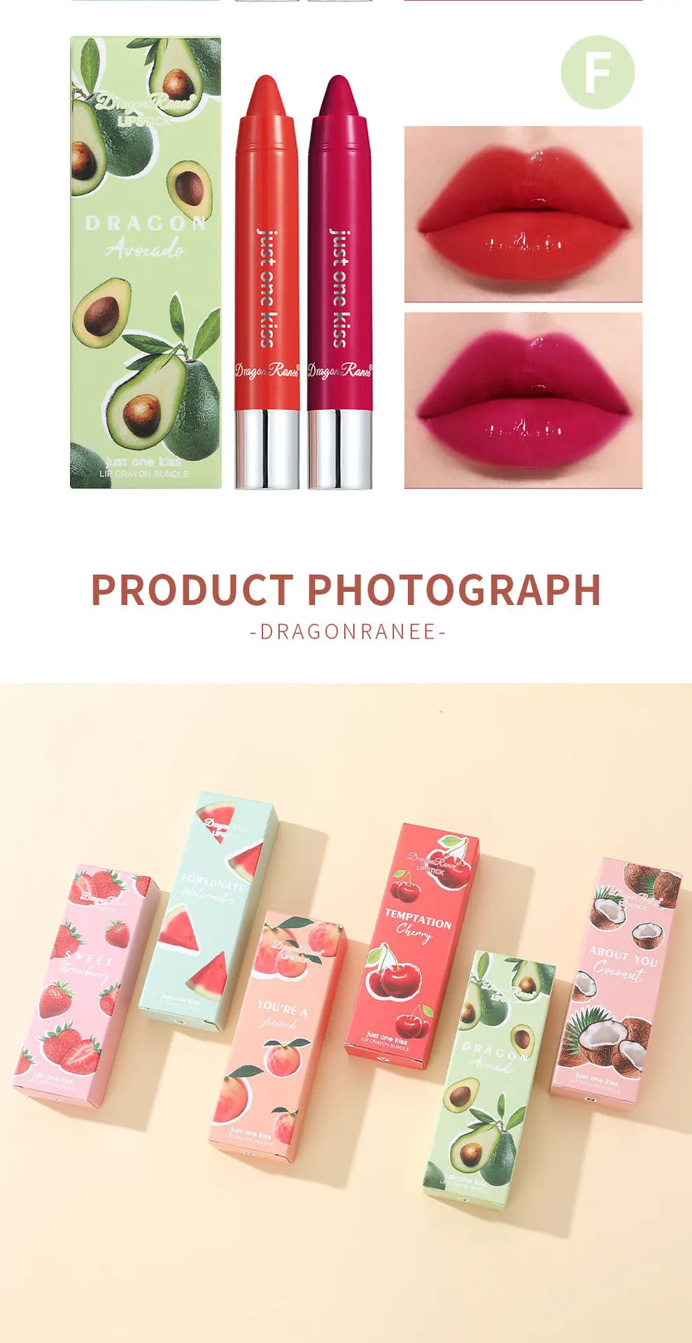 Dragon Ranee 2pcs/set Moisturising Crayon Lipstick Pencil Long Lasting Moisturising Lip Liner Solid Fruit Lip Nectar