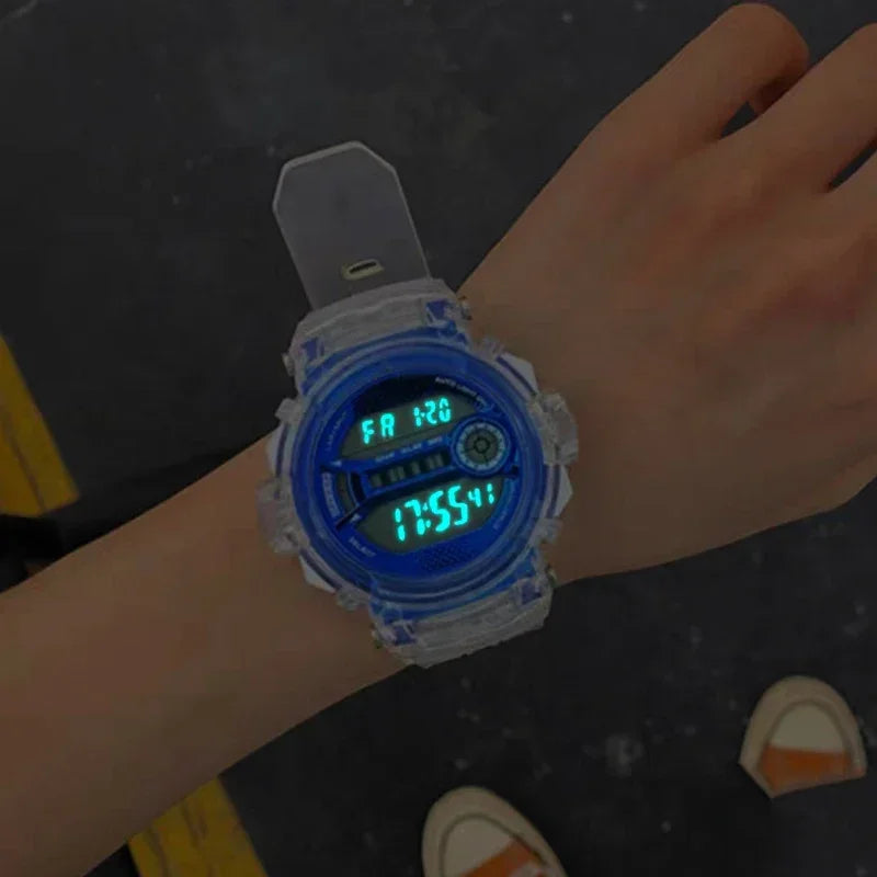 Outdoor Sport Transparent Digital Watch Men Women Alarm Clock 5Bar Waterproof Shock Creative Watches LED Display Wristwatch