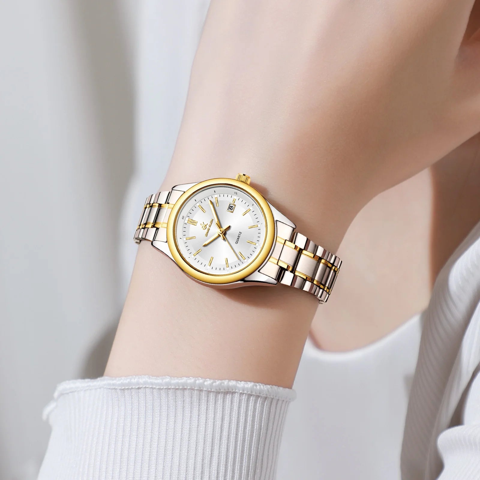 ERNIE KLEIN Women’s Watch Luxury Gold Watch OriginalDate Week Stainless Steel Waterproof Luminous Elegant Dress Ladies' Watches