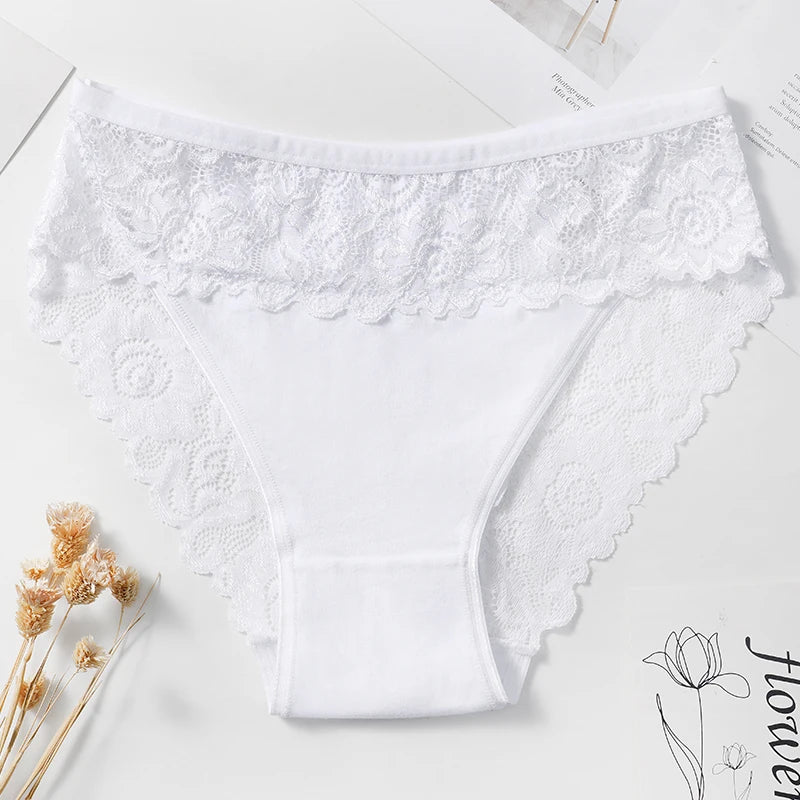 3PCS/Set Lace Cotton Patchwork Panties Women Briefs Solid Color Floral Embroidery Women Briefs Sexy Female Underwear Lingerie