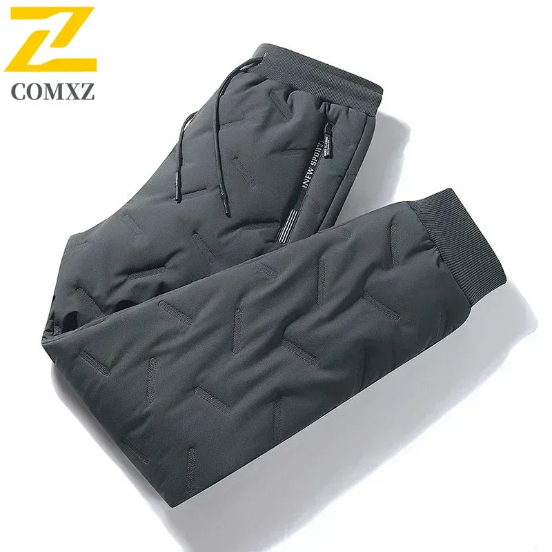 Winter Down Cotton Pants Men's Casual Waterproof Zipper Pocket Thickened Wool Warm Pants Jogger Outdoor Cold-proof Ski Pants 7XL
