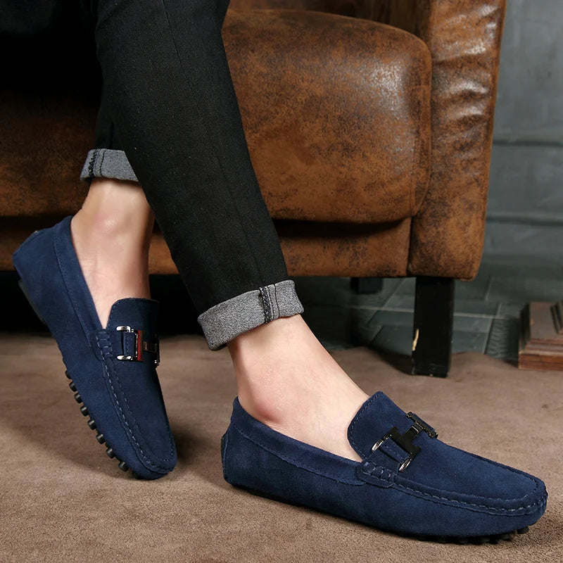 Classic Mens Loafers Male Summer Soft Shoes Fashion Men's Casual Leather Shoe Suede Casual Flats Breathable Hand-stitching Shoes